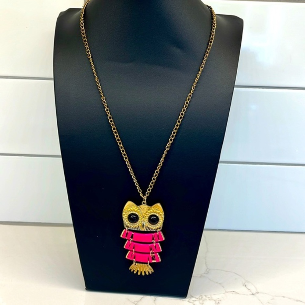 Vintage Boho Owl, Metal on Extra Long Chain